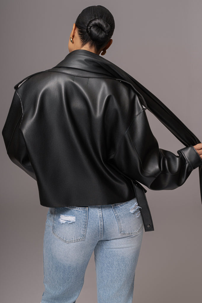 Black Fine Faux Leather Scarf