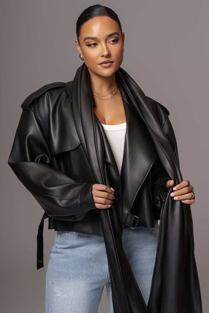 Black Fine Faux Leather Scarf