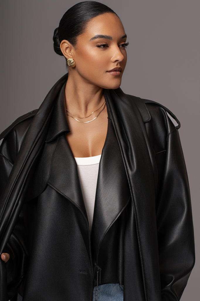 Black Fine Faux Leather Scarf