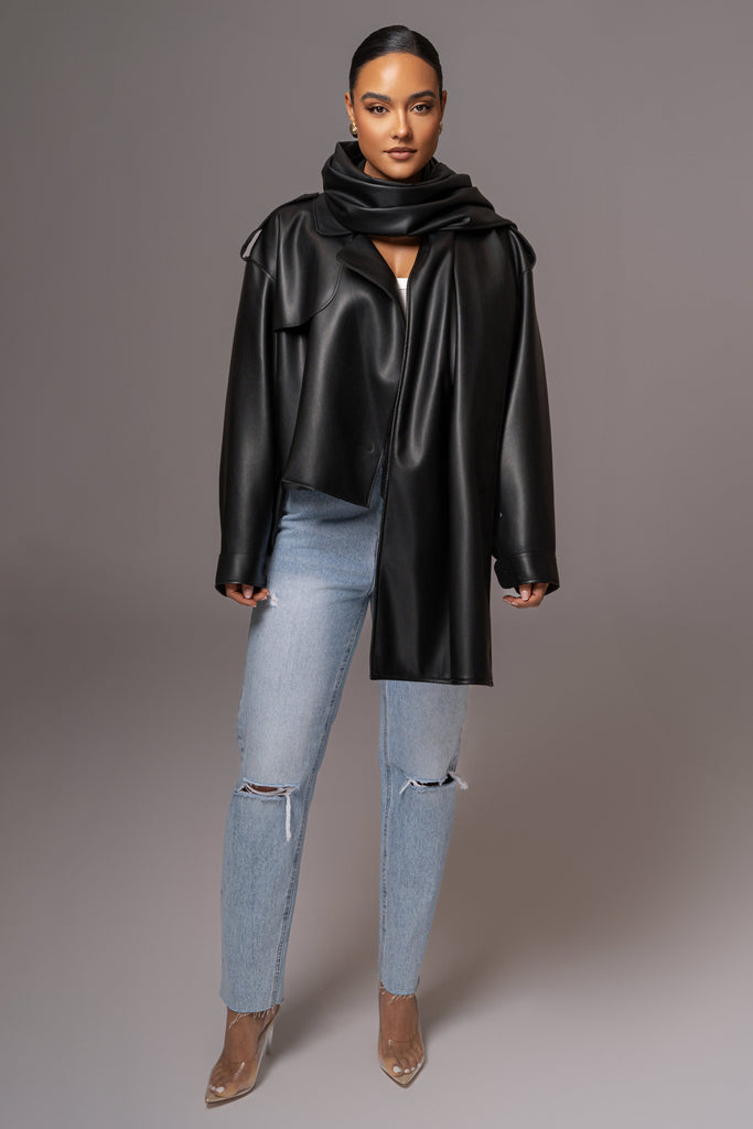 Black Fine Faux Leather Scarf