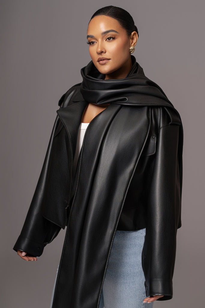 Black Fine Faux Leather Scarf