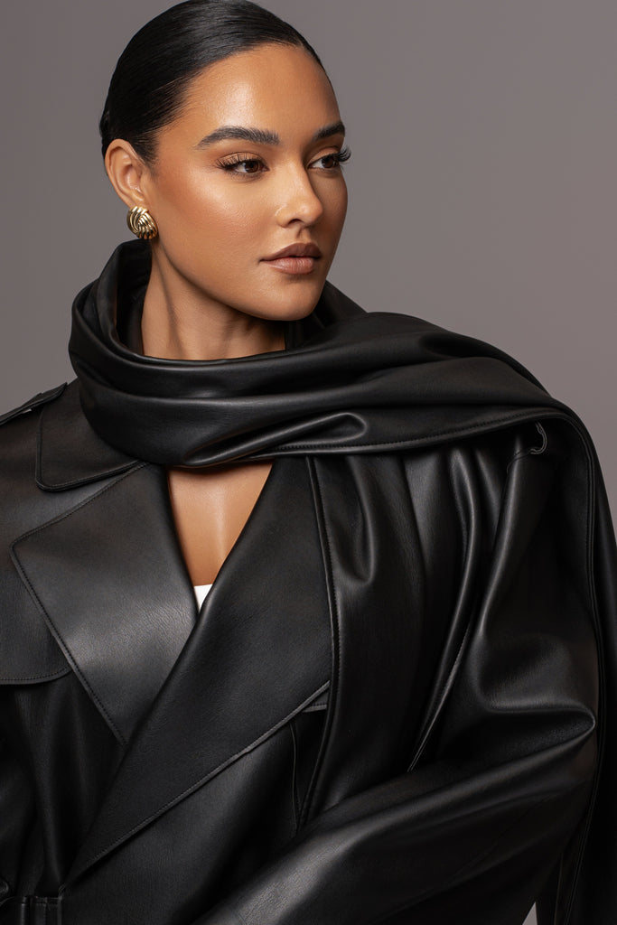 Black Fine Faux Leather Scarf