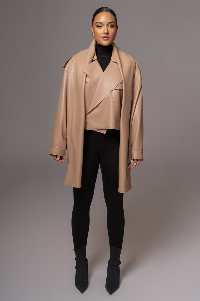 Tan Fine Faux Leather Scarf