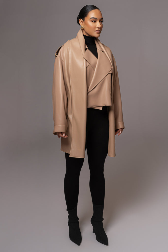 Tan Fine Faux Leather Scarf