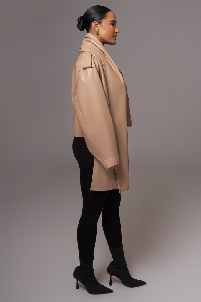 Tan Fine Faux Leather Scarf