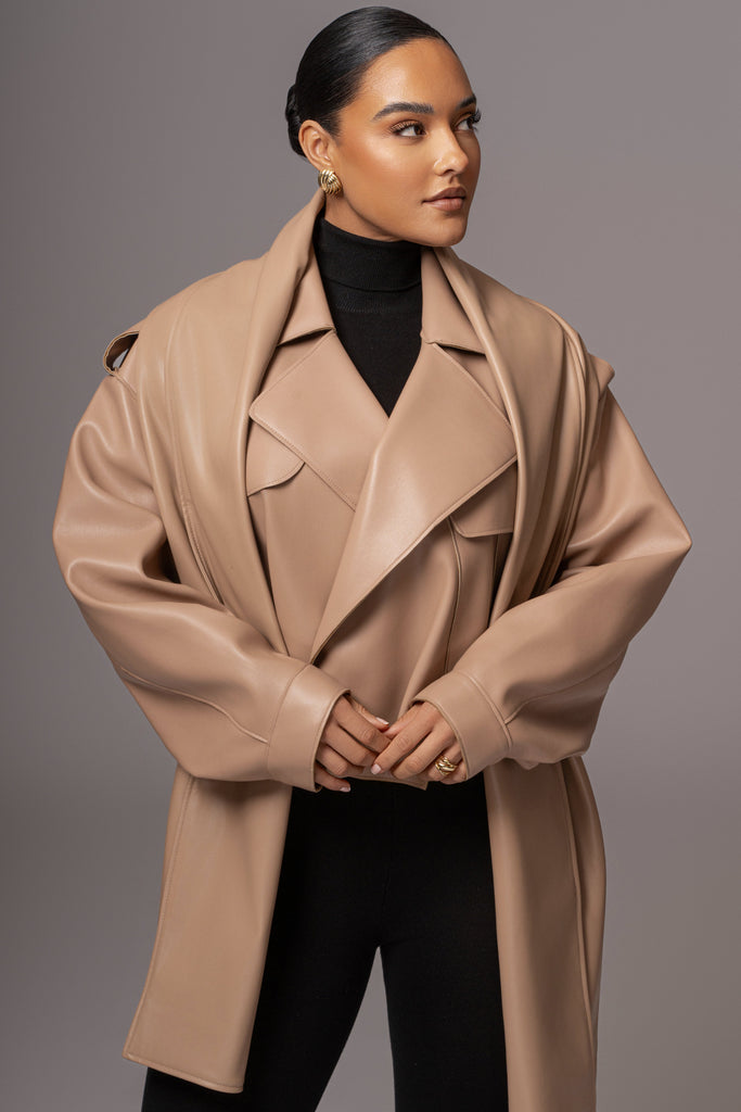Tan Fine Faux Leather Scarf