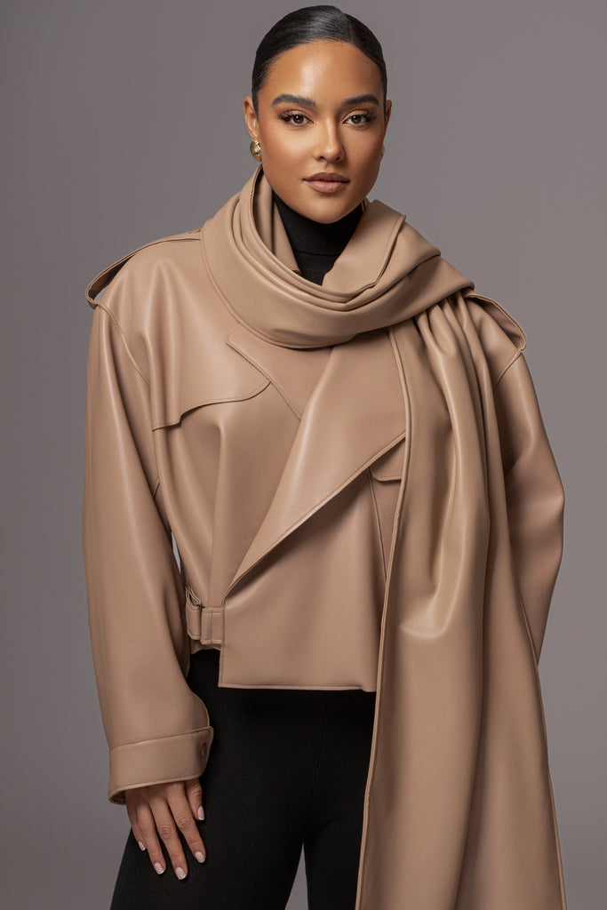 Tan Fine Faux Leather Scarf