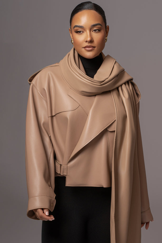 Tan Fine Faux Leather Scarf