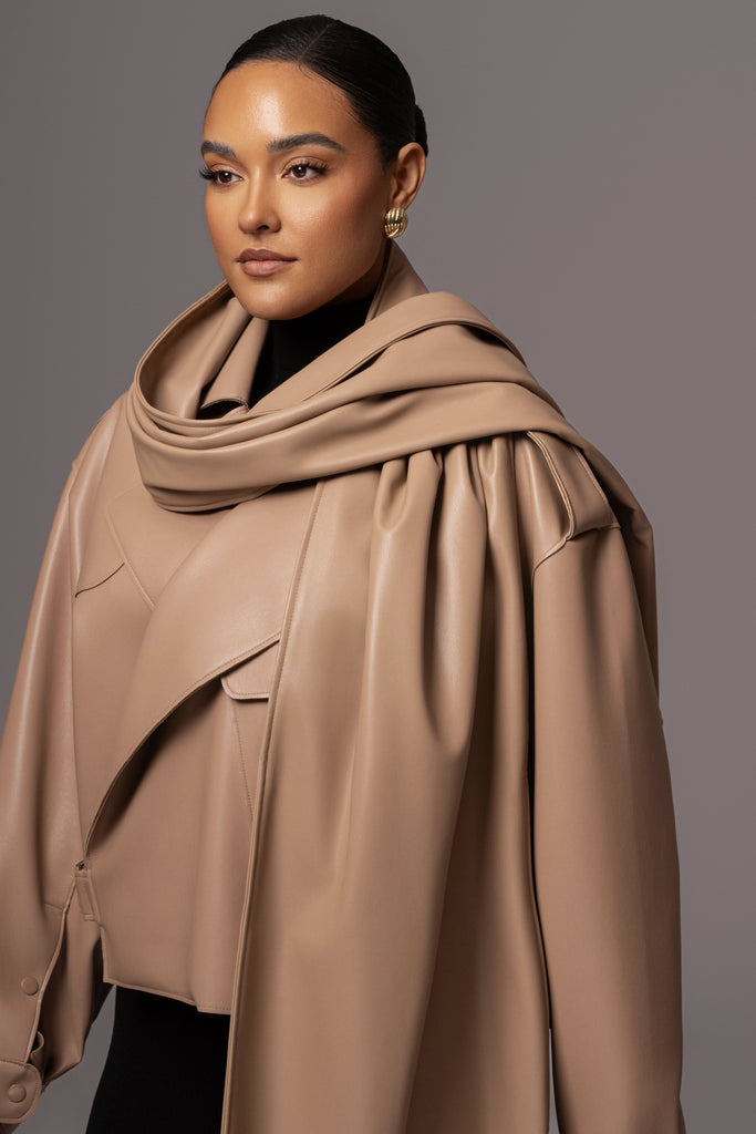 Tan Fine Faux Leather Scarf