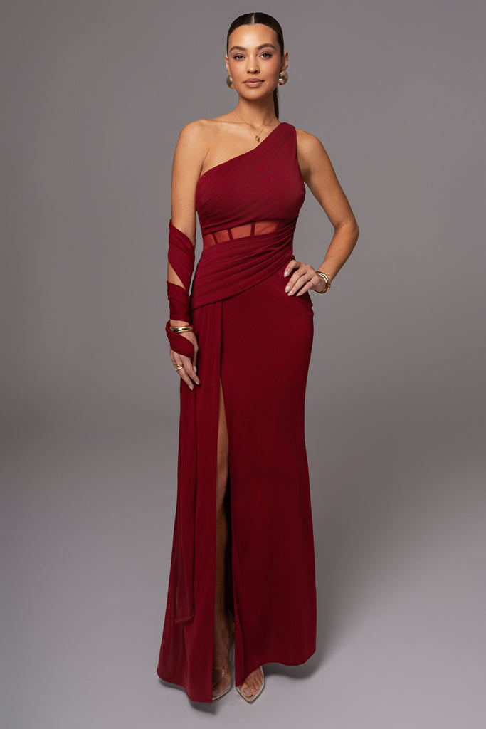 Burgundy Naida Drape Maxi Dress
