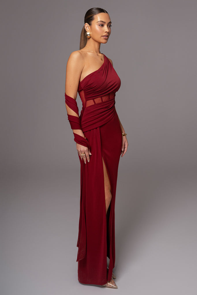 Burgundy Naida Drape Maxi Dress