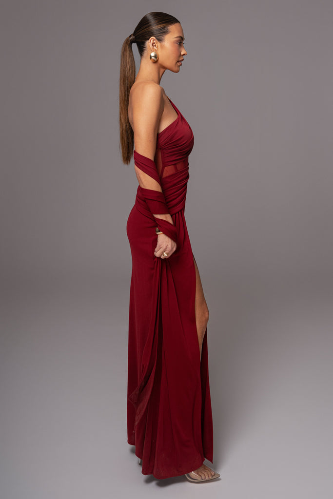 Burgundy Naida Drape Maxi Dress