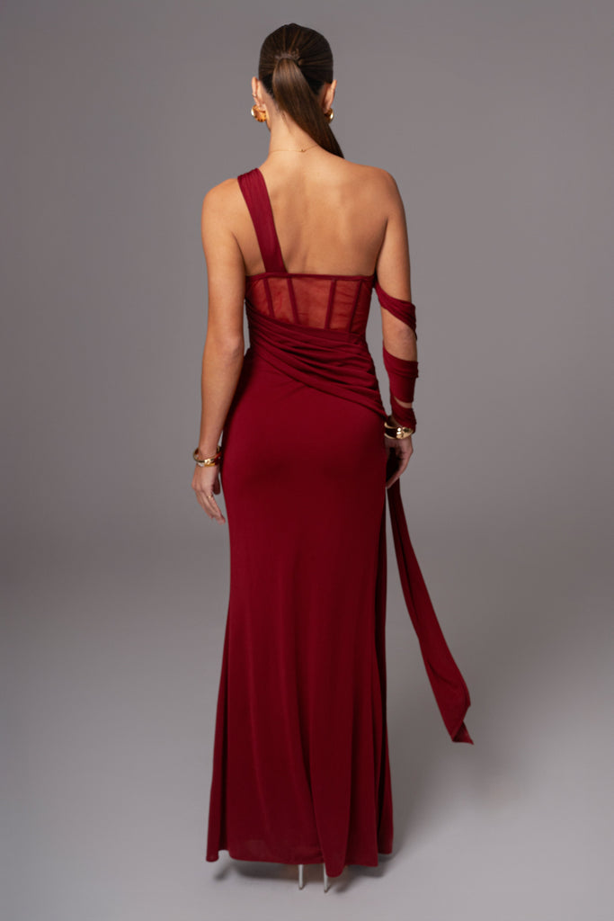 Burgundy Naida Drape Maxi Dress