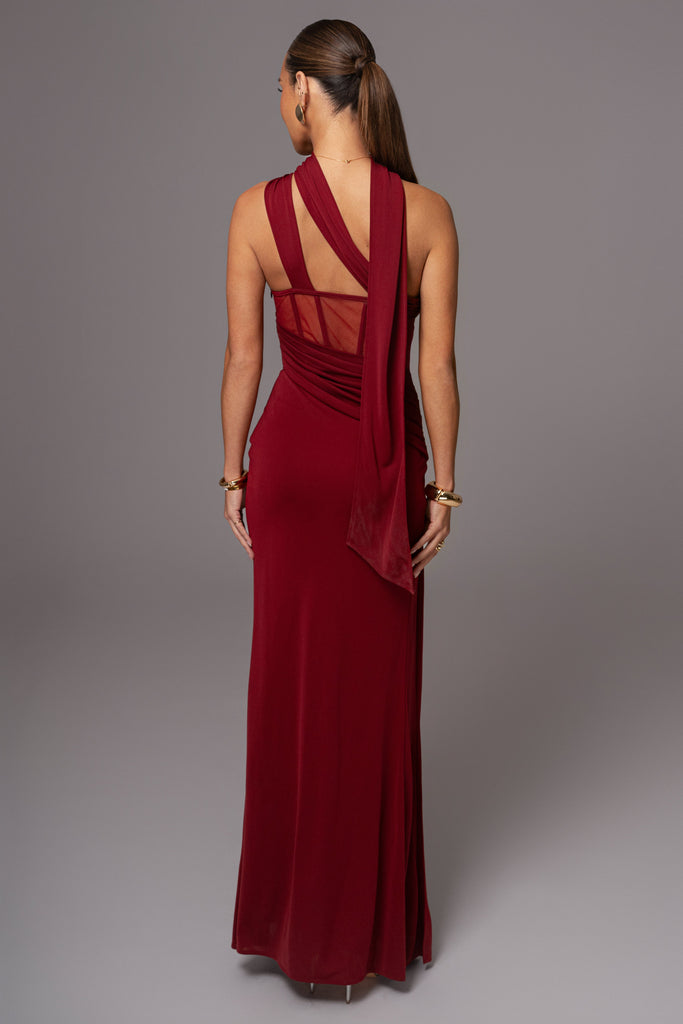 Burgundy Naida Drape Maxi Dress
