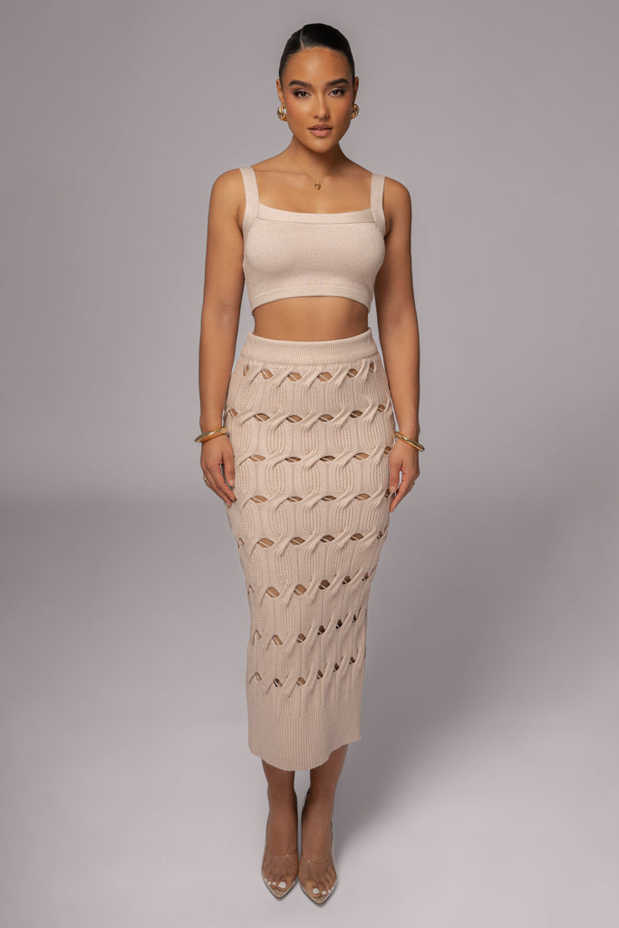 Beige Morgan Knit Maxi Skirt