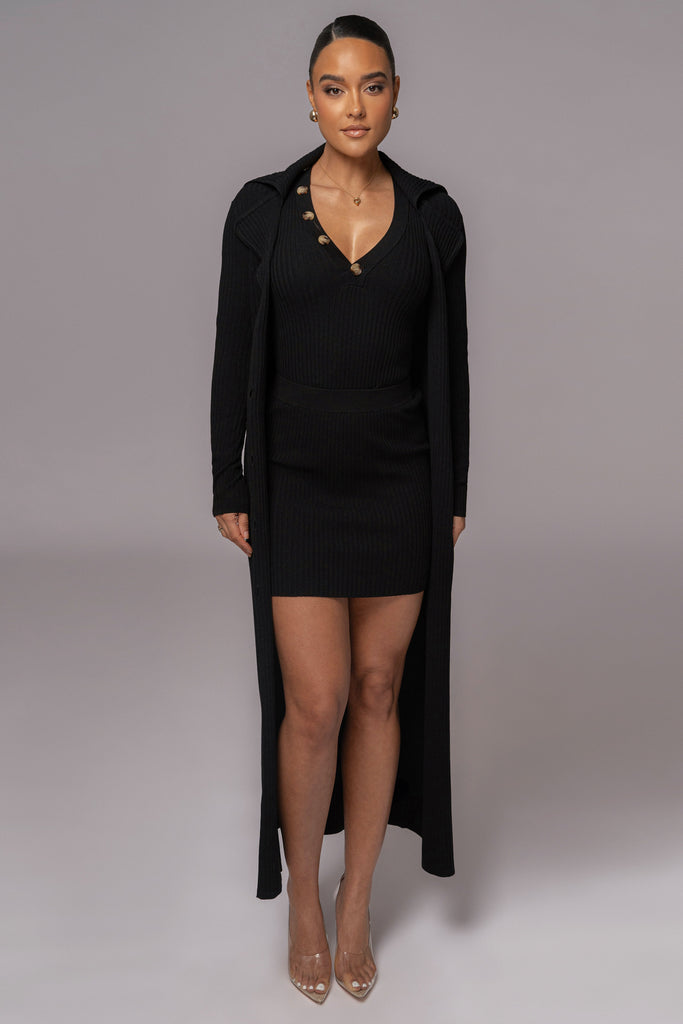 Black Jessy Ribbed Skirt Set
