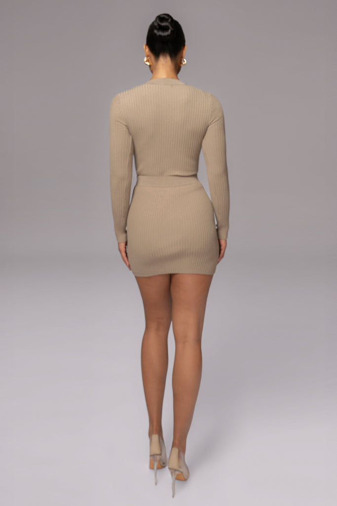 Taupe Jessy Ribbed Skirt Set