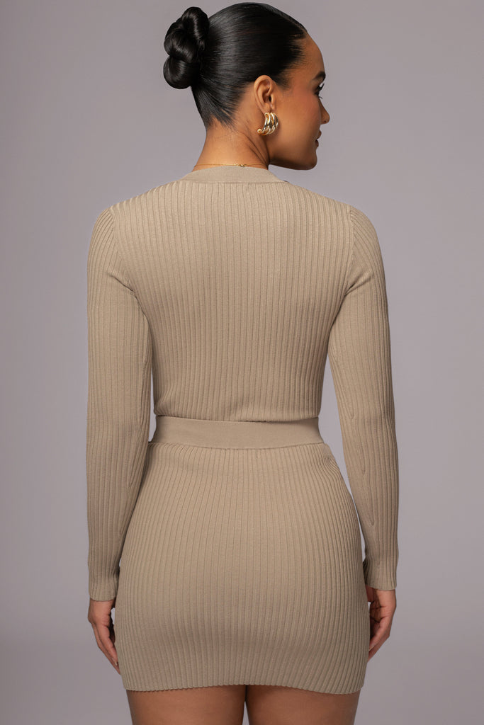 Taupe Jessy Ribbed Skirt Set
