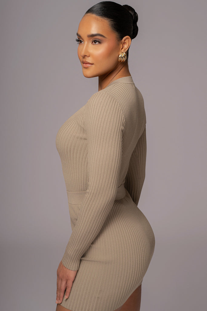 Taupe Jessy Ribbed Skirt Set