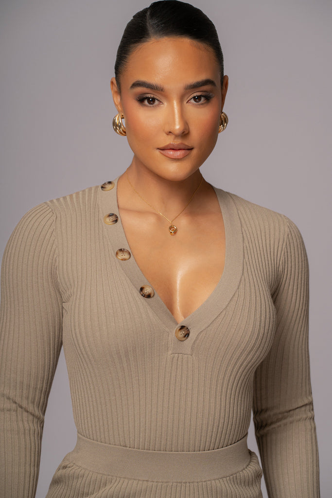 Taupe Jessy Ribbed Skirt Set