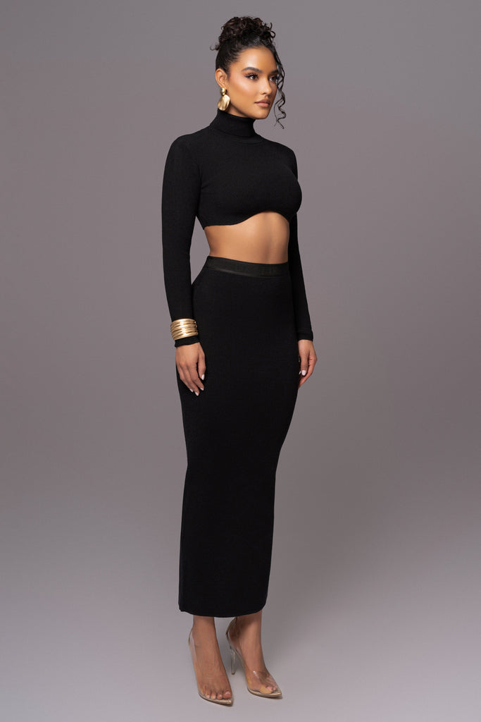 Black Anise Ribbed Skirt Set
