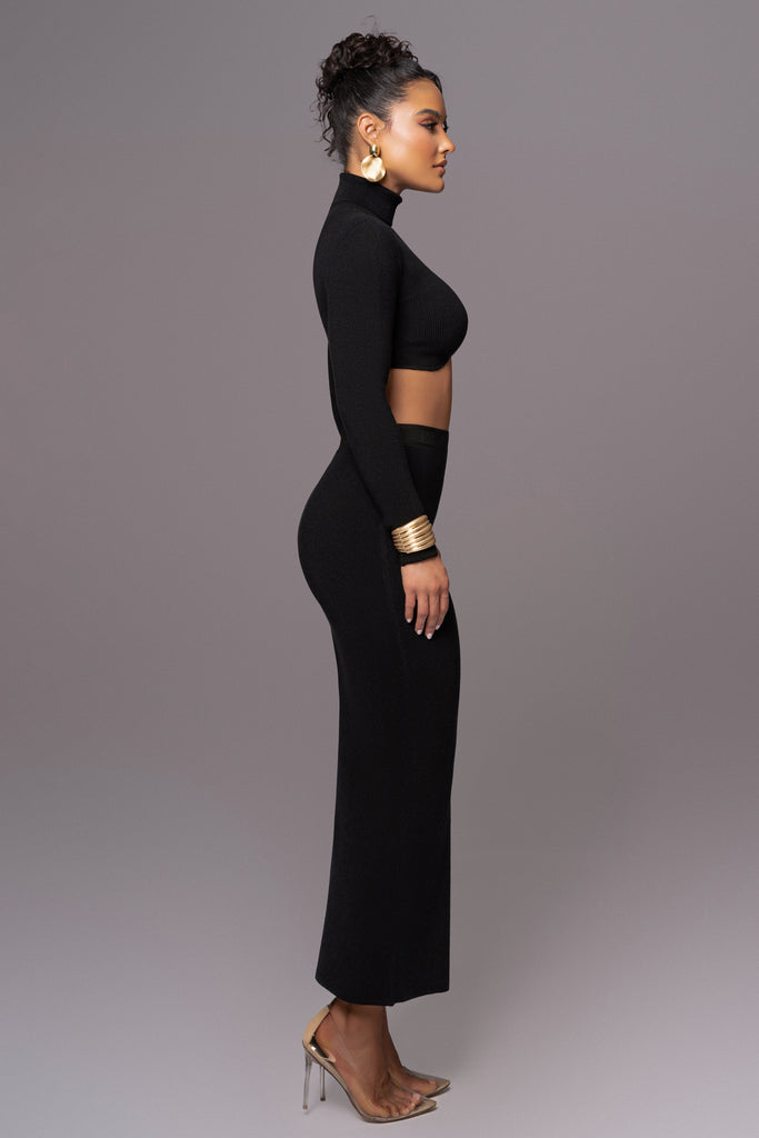 Black Anise Ribbed Skirt Set