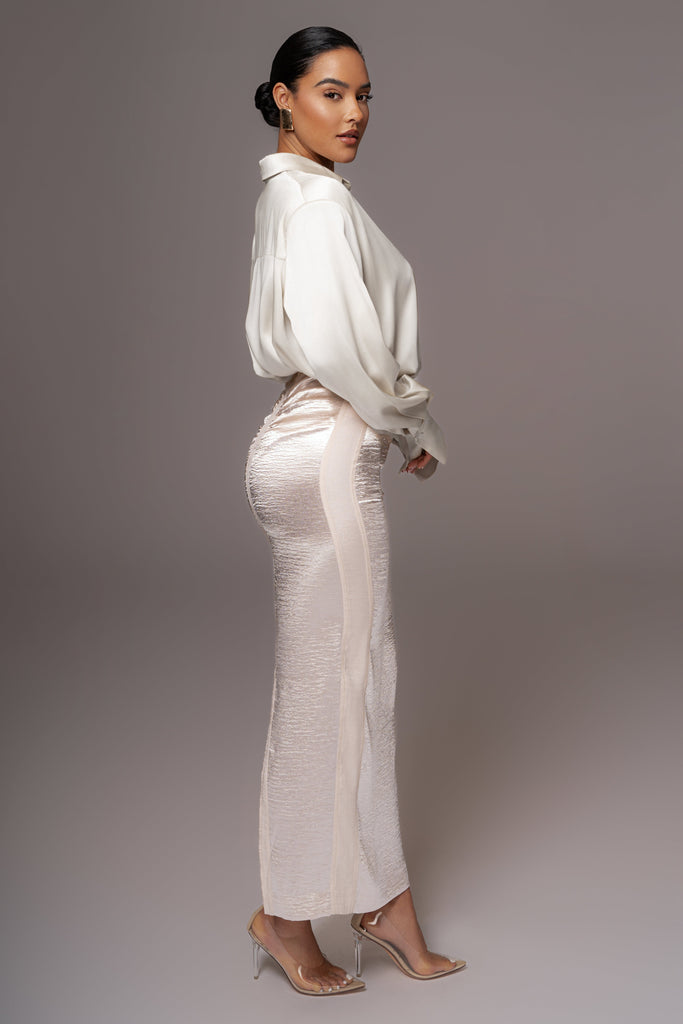 Champagne Nora Satin Maxi Skirt