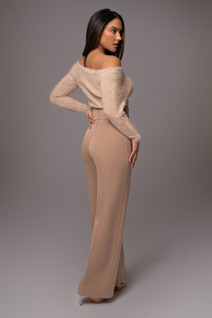 Beige Yesenia Asymmetrical Knit Top