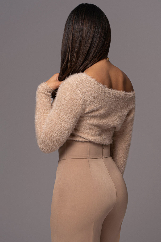 Beige Yesenia Asymmetrical Knit Top