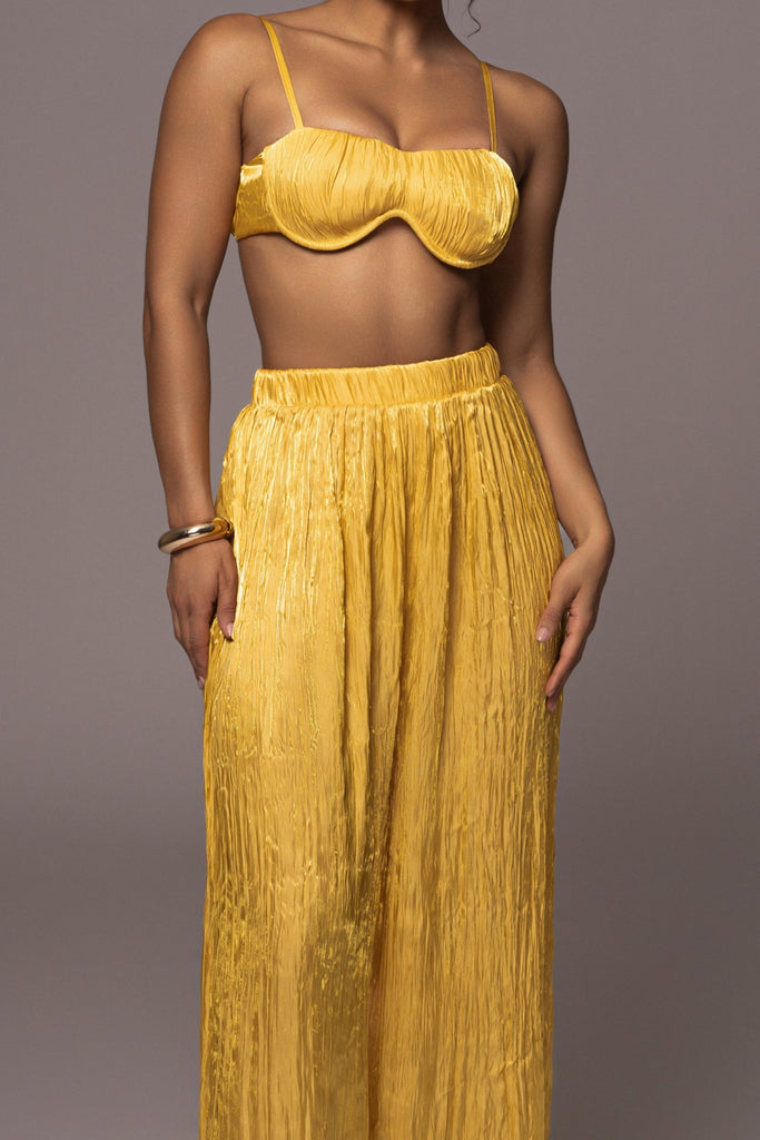 Yellow Let's Get Away Satin Pant Set