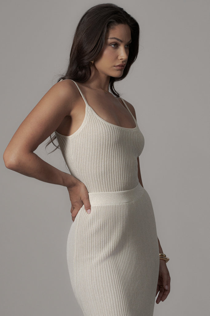 Champagne Serena Ribbed Skirt Set