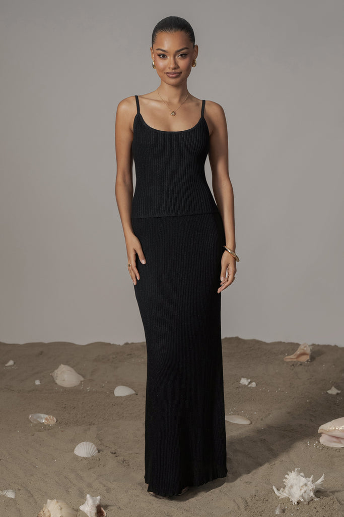 Black Serena Ribbed Skirt Set