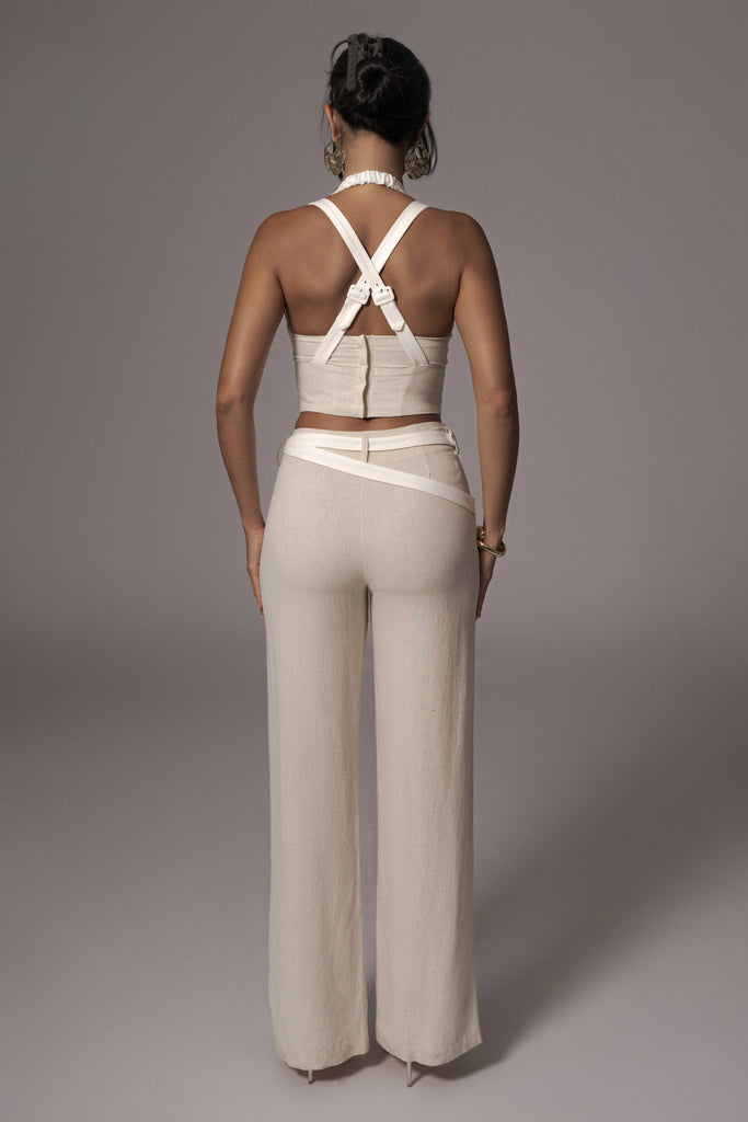 Natural Palm Beach Belted Linen Pants