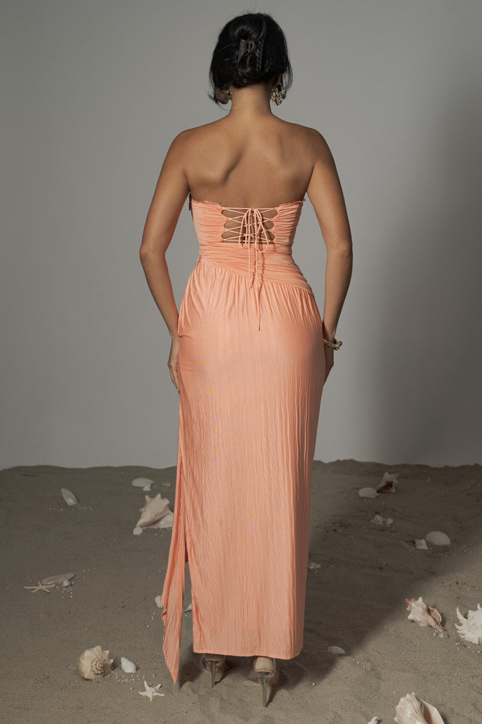Coral Celestial Drape Maxi Dress