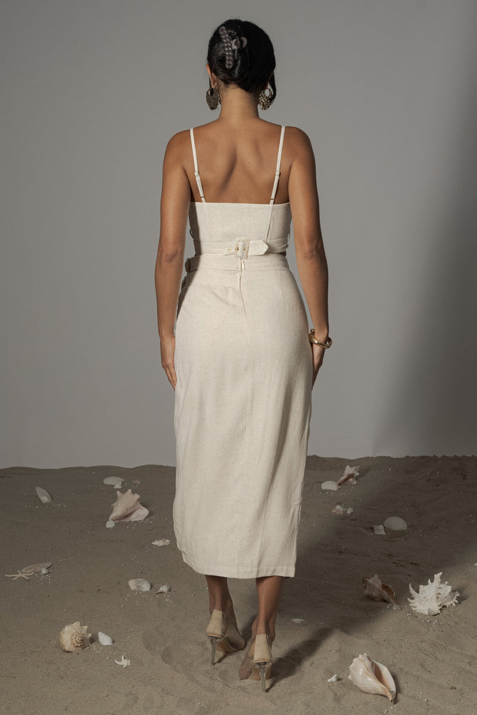 Natural Gisele Linen Slit Skirt