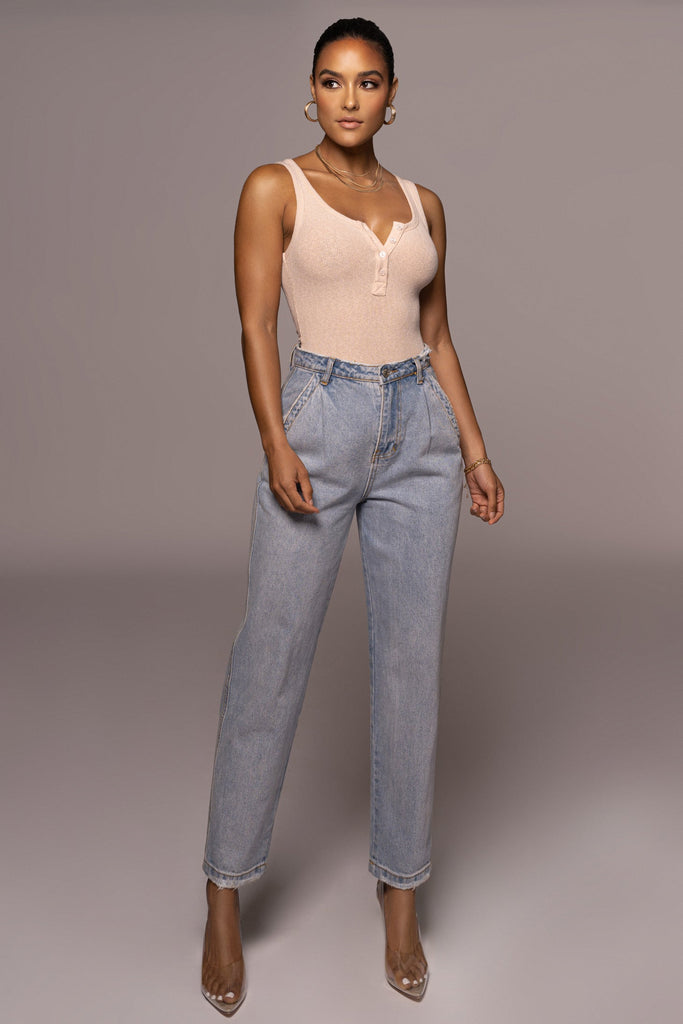 Tan Buttoned Ribbed Tank