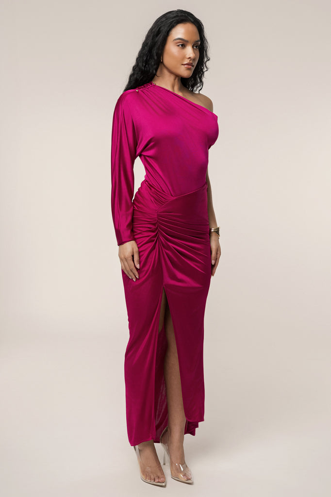 Berry One Shoulder Shirred Bodysuit