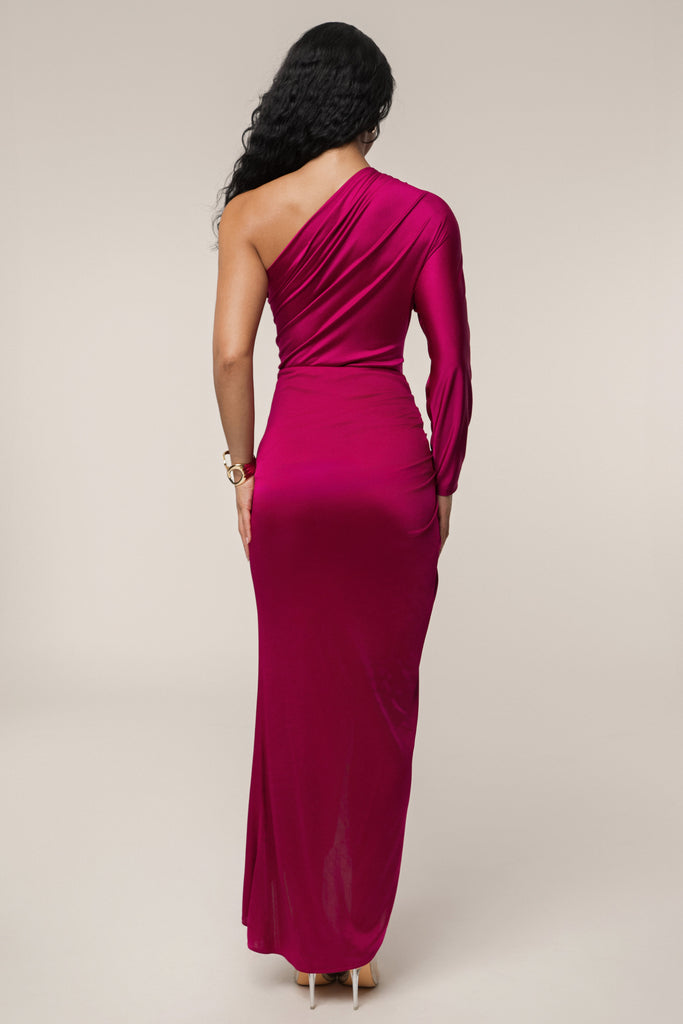 Berry One Shoulder Shirred Bodysuit