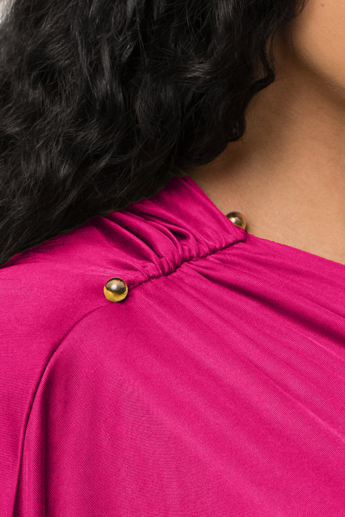 Berry One Shoulder Shirred Bodysuit