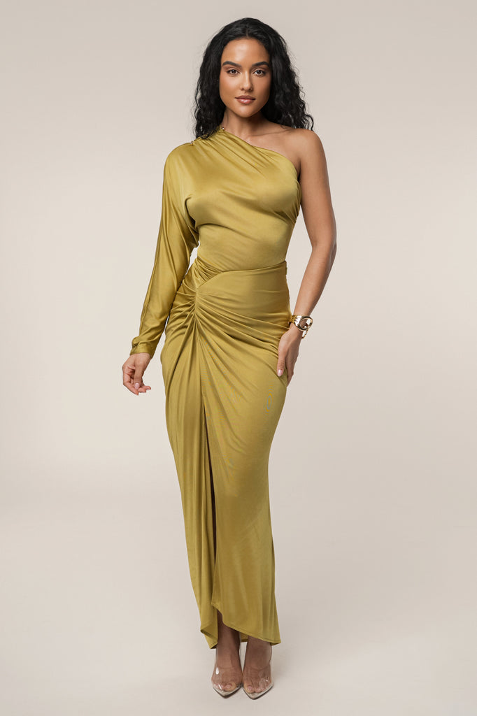 Lime One Shoulder Shirred Bodysuit