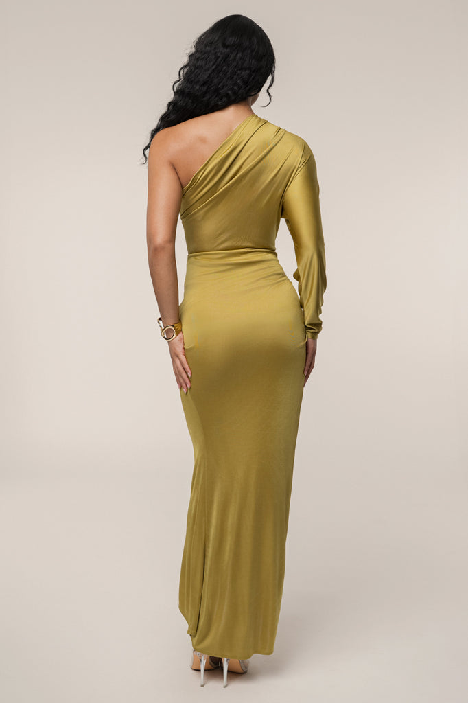 Lime One Shoulder Shirred Bodysuit