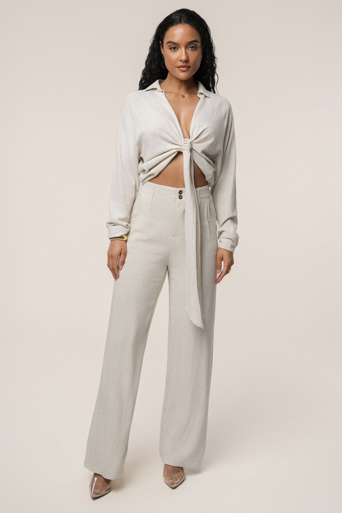 Stone Soho Front Tied Woven Top
