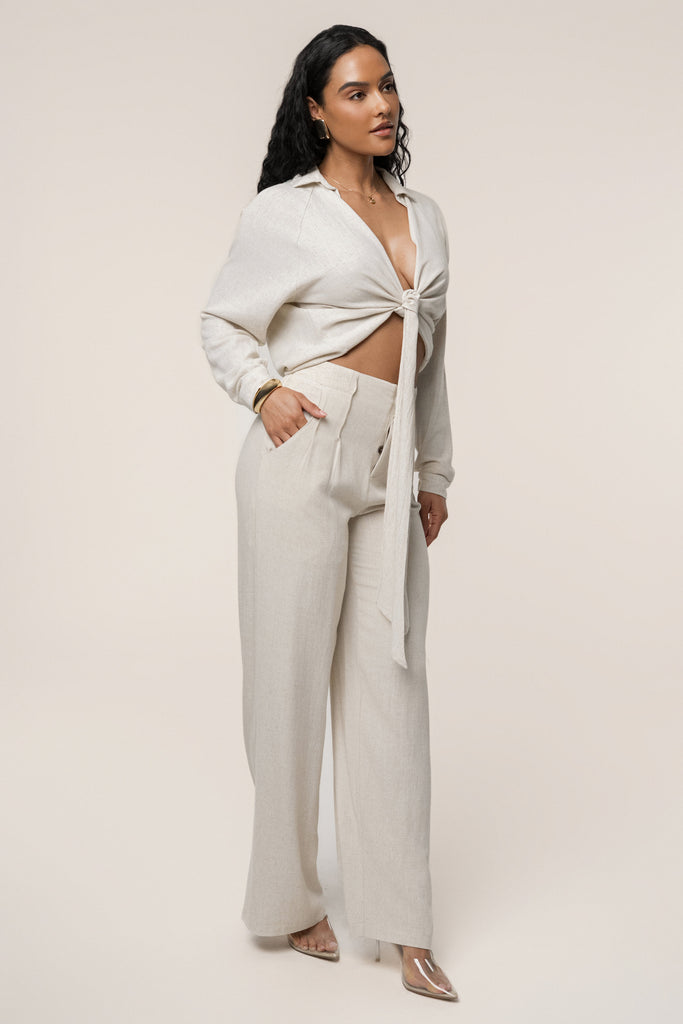 Stone Soho Front Tied Woven Top