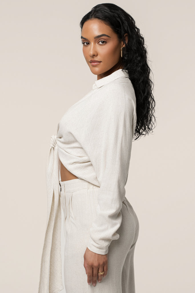 Stone Soho Front Tied Woven Top