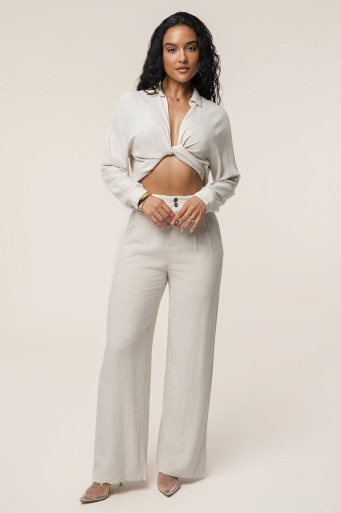 Stone Soho Front Tied Woven Top
