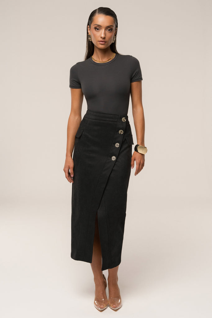 Black Audrey Suede Midi Skirt
