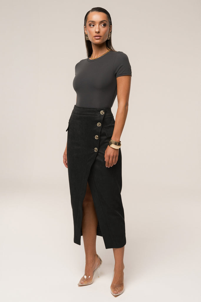Black Audrey Suede Midi Skirt