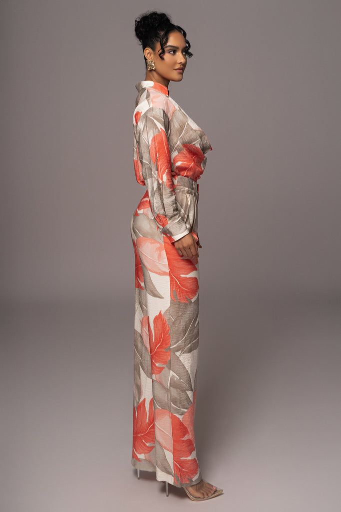 Ivory Palm Print Drew Crinkled Trousers