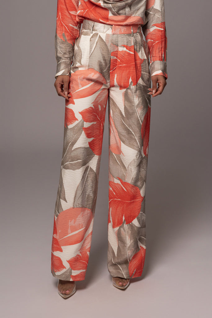 Ivory Palm Print Drew Crinkled Trousers