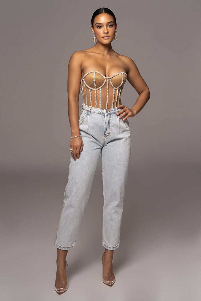 Tan Limited Edition Rhinestone Crystal Corset